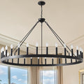 Large Farmhouse Wagon Wheel Chandelier 53",30-Light Black Round Rustic Ceiling Pendant Lighting Fixture,Industrial Chandeliers for high Ceilings Outdoor Porch Living Dining Room Kitchen Foyer