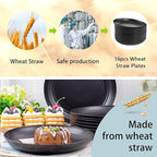 supernal 16pcs Black Wheat Straw Plates,10 inch Unbreakable Dinner Plates,Reusable Plastic Plates,Dishwasher & Microwave Safe,Lightweight Dinnerware Plat Set for Kitchen,Camping