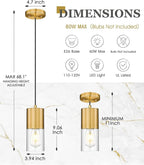 Gold Pendant Lights Kitchen Island, Hanging Lights Fixtures with Cylinder Clear Glass, Modern Brass Kitchen Pendant Lighting Over Island for Dining Room, AD-24023-1P-GD