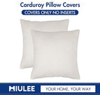 MIULEE Winter Pack of 2 Corduroy Pillow Covers Super Soft Throw Pillow Covers Striped Pillowcases for Sofa Bedroom Couch 20 x 20 Inch Pure White