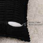 decorUhome Decorative Black Throw Pillow Covers 18x18 Set of 2 with Splicing, Boho Soft Neutral Corduroy Broadside Twill Pillow Covers for Couch Bed Sofa Living Room