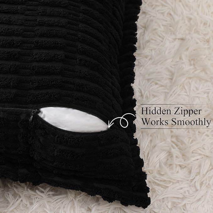 decorUhome Decorative Black Throw Pillow Covers 22x22 Set of 2 with Splicing, Boho Soft Neutral Corduroy Broadside Twill Pillow Covers for Couch Bed Sofa Living Room