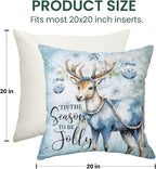 Christmas Throw Pillow Covers 20x20 Set of 4,Merry Christmas Tree Reindeer Sleigh Snowman Blue and White Xmas Winter Holiday Decorative Pillowcase Farmhouse Home Decor for Sofa Couch Cushion