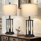 27" Tall Farmhouse Table Lamps with Night Light, Bronze Industrial End Table Lamp for Living Room, Rustic Bedside Lamps Set of 2 with USB C+A Ports & AC Outlet, Vintage Bedroom Lamp for Nightstand