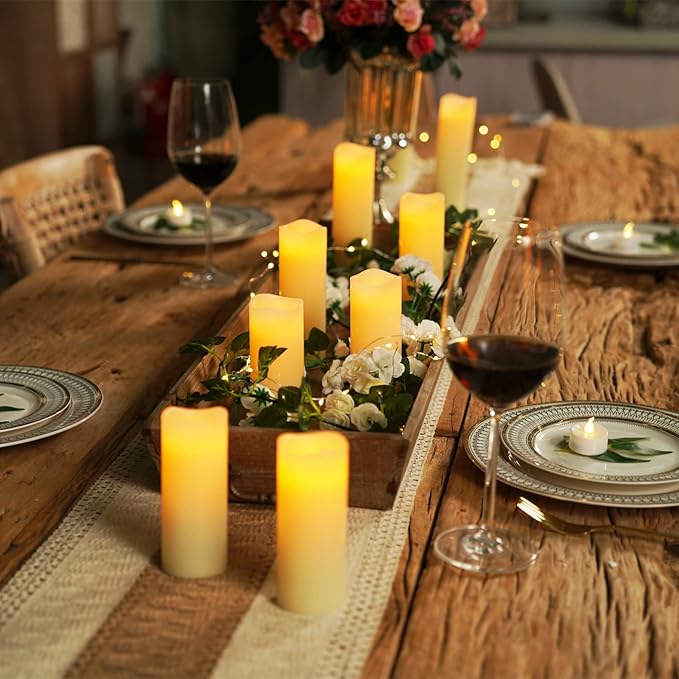 Homemory Ivory LED Pillar Candles - Battery Operated Candle, Real Wax Flameless Candles, 4-9" Set of 9, Unscented, Remote & Timer