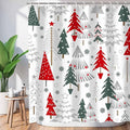 Christmas Shower Curtain Merry Xmas Tree Shower Curtains Sets Winter Farmhouse Holiday Polyester Waterproof Fabric Washable Decorative Bathroom Curtain 72" x 72" with 12 Hooks