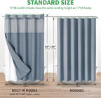 Extra Long No Hooks Needed Linen Textured Shower Curtain with Snap-in Fabric Liner Set,Blue Grey Hotel Luxury Decor Shower Curtains for Bathroom,Waterproof & Washable,71Wx86H