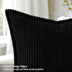 decorUhome Corduroy Black Throw Pillow Covers 18x18 Set of 2 Decorative Soft Boho Farmhouse Euro Couch Pillow Covers for Living Room Bed Sofa Broadside Striped Pillow Cases