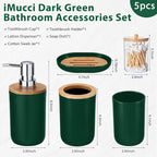 iMucci Bathroom Accessories Set 5Piece Hunter Green Bathroom Sets, Toothbrush Holder, Toothbrush Cup, Lotion Soap Dispenser, Soap Dish and Qtip Holder Bathroom Decor