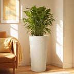 KOL 25" H. Metal Hand-Hammered Planters with Inner Pots 2-Pack, White Decor Planter for Deck, Patio, Porch - Galvanized Steel Handcrafted Flower Pot - w/Water Level Indicator - Indoor Outdoor Use