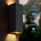 wowlite Outdoor Wall Light with Dusk to Dawn Sensor, 6000K Cool Light LED Up Down Sconce, Waterproof 13" Modern Square Matte Black Exterior Light Fixture Wall Mount for Porch Patio Garage, ETL Listed