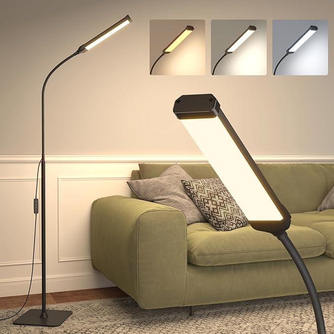 LED Floor Lamp, Reading Lamps Adjustable Stepless Colors & Brightness Gooseneck Standing Lamp, Nail Tech Lamp, Lash Light for Eyelash