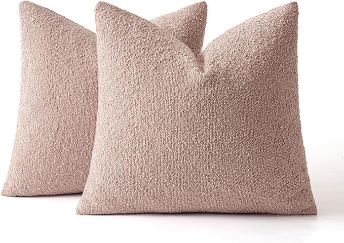 MIULEE 20x20 Inch Decorative Pillow Covers for Couch Bed Set of 2 Textured Boucle Neutral Winter Throw Pillows Pink Accent Solid Cushion Pillowcases Sofa Livingroom Home Decor