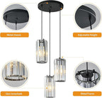 Black Pendant Lighting Modern Pendant Light, Mini Crystal Chandeliers,Adjustable Pendant Light Fixture for Kitchen Island Dinning Room Corridor Bedroom(Black 3-Light)