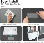 iHave Toothbrush Holders for Bathrooms, 2 Cups Toothbrush Holder Wall Mounted with Toothpaste Dispenser - Large Capacity Tray, Cosmetic Drawer - Bathroom Decor & Bathroom Accessories