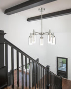 VINLUZ LED 5 Light Modern Chandeliers for Dining Room,Brushed Nickel Finish Hanging Lighting Fixture with Crystal Bubble Clear Glass Shade Kitchen Island for Hanging