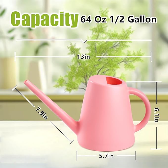 ZXJ Plant Watering Cans for Indoor and Outdoor Home Garden Plants - with Long Spout - Pink - 1/2 Gallon