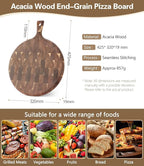 XINZUO Acacia Wood End-Grain Round Cutting Board with Handle for Kitchen Bread Pizza Cheese Fruit Charcuterie Serving Cutting Board, Two-sided Use, 16.7 x 12.5 x 0.75 inches
