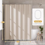 AmazerBath Boho Shower Curtain with Tassels, Beige Shower Curtains for Bathroom, Farmhouse Shower Curtain with Hooks, Faux Linen Rustic Shower Curtain Set, Water Repellent, 72x72 Inches