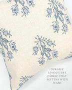 “The Mary” Periwinkle Floral Block Print Pillow Cover – Blue and Off-White Decorative Throw Pillow Cover – Grandmillennial Home Decor, 26" x 26"