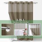 No Hook Shower Curtain with Snap-in Fabric Liner Set,Slub Textured Fabric Shower Curtains for Bathroom,Hotel Style Modern Shower Curtain,Water Repellent & Washable,71x74(72),Tan/Khaki