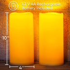 Homemory Large Solar Candles Outdoor Waterproof, 4"x10", Dusk to Dawn, Solar Powered Flameless Candles for Outdoor, Lanterns, Set of 2