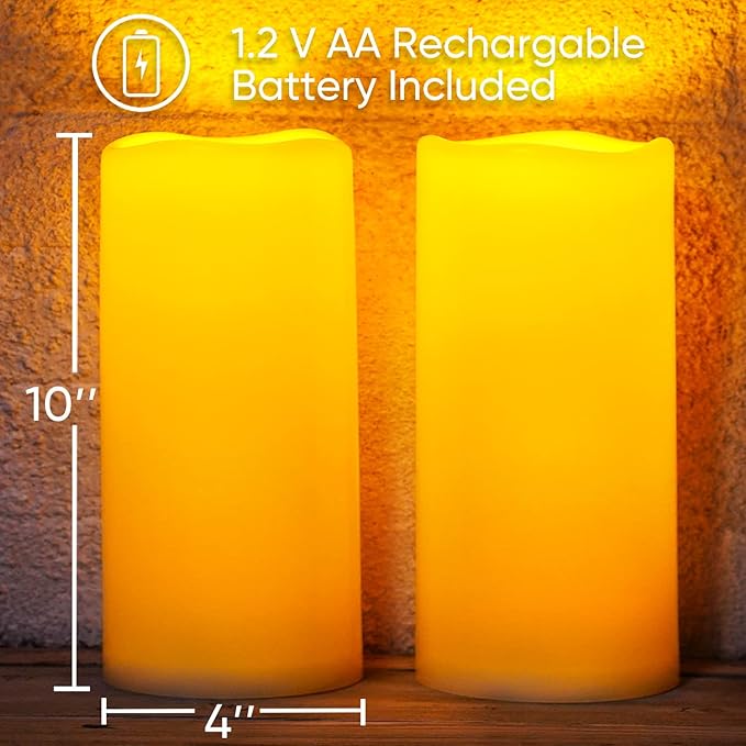 Homemory 4"x10" Large Solar Candles Outdoor Waterproof, Dusk to Dawn, Solar Powered Flameless Candles for Outdoor, Lanterns, Set of 4