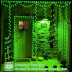 QITONG 4 Pack Green Solar Fairy Lights, Each 33ft 100 LED Halloween Lights Outdoor Waterproof, 8 Modes Silver Wire Christmas String Lights