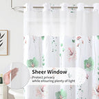QiyI Flower Shower Curtain with Snap in Liner, Green Watercolor Floral Cloth for Bathroom, No Hook Shower Curtains with Mesh Top Window, Fabric Waterproof Bathroom Set, 72 x 75 Inch