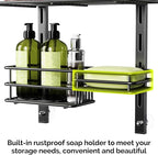 Orimade Over The Door Shower Caddy Adjustable 3 Tier Black,Bathroom Hanging Organizer Shelf Rustproof with 4 Hooks,Shower Basket with Soap Holder and Suction Cup