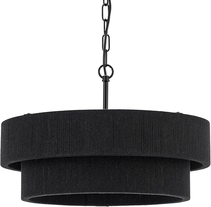 20” Black Hand Woven Rattan Chandelier Boho Pendant Light Adjustable Modern Pendant Light for Kitchen Island Dining Living Room, UL Listed