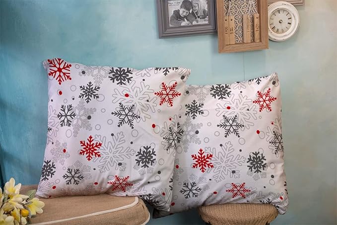 CAPSCEOLL 2PCS Red and White Pillow Covers 18X18Inch Snowflake Abstract Big Blizzard Christmas Gray Snow Sparkles Star Pillow Protectors with Zipper for Bedroom Sofa Living Room Couch Pillow Covers