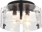 15'' Modern Black Semi Flush Mount Ceiling Light, Hallway Light Fixtures, 3-Light Glass Ceiling Lights for Entryway Kitchen Island Dining Room Foyer Bedroom Laundry Lighting Fixtures, UL-Listed