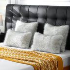 FUTEI Black White Decorative Throw Pillow Covers 24x24 Inch Set of 2,Soft Fluffy Faux Fox Fur Textured European Cushion Case,Modern Home Decor for Couch Living Room