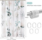 QiyI 72x72 White Floral Shower Curtain, 3D Embossed Butterflies, Waterproof Fabric, Set with Hooks