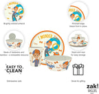 Zak Designs Blippi Kids Dinnerware Set 3 Pieces, Durable and Sustainable Melamine Bamboo Plate, Bowl, and Tumbler are Perfect For Dinner Time With Family (Blippi, TABBS)