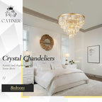 Large Crystal Chandeliers Modern 30”Gold Chandelier for Foyer Staircase Chandeliers 5 Tiers 16 Lights Luxury K9 Ceiling Pendant Lighting Fixture for Dining Room Bedroom