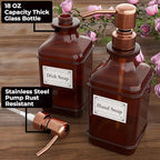 GLADPURE Soap Dispenser 2 Pack, Hand Soap Dispensers with 18 Oz Antique Design Thick Amber Glass Bottle, 316 Rust Proof Stainless Steel Pump, 6Pcs Stickers, for Lotion, Soap - Brushed Copper