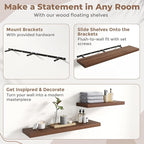 Floating Shelves for Wall with Invisible Brackets, Wall Mounted Engineered Wood Shelves with Wood Grain for Living Room, Bedroom, Bathroom, Kitchen Decor and Storage, Oak, 55"L Set of 2, Walnut
