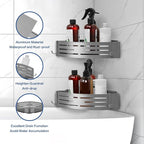 Corner Shower Caddy - 2 Pack Adhesive Shower Caddy Shelf Organizer Corner with Hooks, Rustproof Stainless Steel Bath Organizers Shower Shelf No Drilling Shelves for Bathroom Storage, Grey