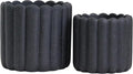Olly & Rose iOS Vertical Striped Ribbed Plant Pot - Charcoal Speckled Ceramic Planters - 6.6 + 5 Inch Indoor and Outdoor Flower Pots Home Decor (Black Ribbed)