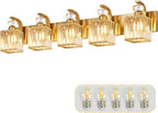 Modern Bathroom Vanity Light, 5-Light Gold Bathroom Lighting Fixtures Over Mirror, 36.3" Crystal Wall Light Sconce for Bathroom/Bedroom/Vanity, Includes LED Bulbs, Easy Installation