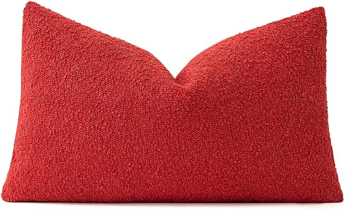 MIULEE Textured Boucle Throw Pillow Cover Christmas Red Accent Solid Lumbar Pillow Case Decorative Soft Pack of 1 Couch Cushion Chair Sofa Bedroom Livingroom Home Decor,12x20 Inch