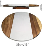 13" Marble and Wooden Lazy Susan – Rotating Table Tray for Dining Table, Kitchen, or Coffee Table – Decorative Turntable Serving Tray
