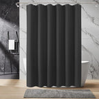 Inhousolu Fabric Shower Curtain Waffle Weave, 230 GSM Heavy Duty, Weighted Hem, 12 Metal Hooks, Water Repellent, Machine Washable, Hotel Spa Luxury Bath Curtain Set, 54 x 78 Inch, Black