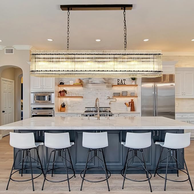 55 Inch Modern Rectangular Black Crystal Glass Chandeliers, Dining Room Chandeliers, for Living Room、Kitchen Island、Foyer, Water Ripple Chandelier, Adjustable Hanging Chandelier