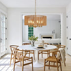20“ Hand-Woven Rattan Chandelier Vintage Farmhouse Boho Bamboo Golden Chandelier Light Fixture Retro Drum Wicker Gold Chandeliers for Dining Room, Kitchen Island, Living Room