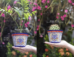 Fiesta Brands Talavera Mexican Pottery Planters Medium and Small Cobalt Talavera Succulent Planter Set of 2 (6 in Diam x 4.5 in Tall and 5 in Diam x 4 in Tall)