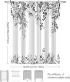 Eucalyptus Shower Curtain, Grey Watercolor Leaves with Floral Botanical Bathroom Decor, Waterproof Fabric Bath Curtain Set with Hooks, 72x78 Inches