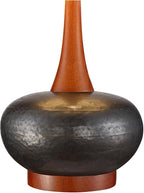 360 Lighting Andi Mid Century Modern Table Lamp 24.5" High Hammered Bronze Ceramic Wood Off White Tall Drum Shade for Living Room Bedroom House Bedside Nightstand Home Office (Color May Vary)